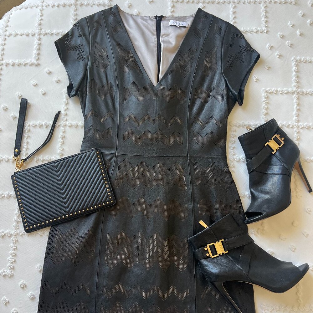 Parker black leather mini dress Large